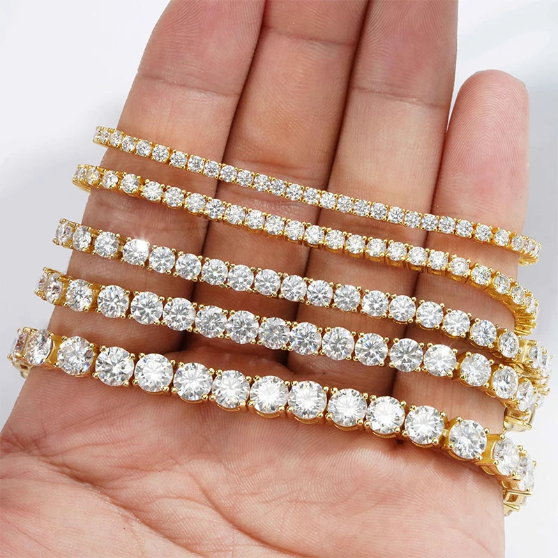 Tennis Bracelet 925 Silver Mossinate Diamond Women Men 2024 New Style Tennis Chain with Light Blue Stones.
