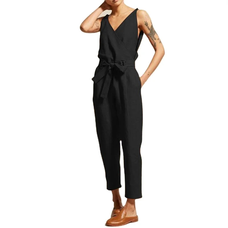 2024 Women Jumpsuits Summer Plus Size Vintage Romper Casual Sleeveless Playsuits Popular Bodysuits Belted Cami Jumpsuit 50%