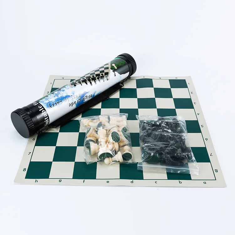 Small Portable Roll Chess Made of PVC Plastic Leather Folding Board with Black and White Three-dimensional Pieces