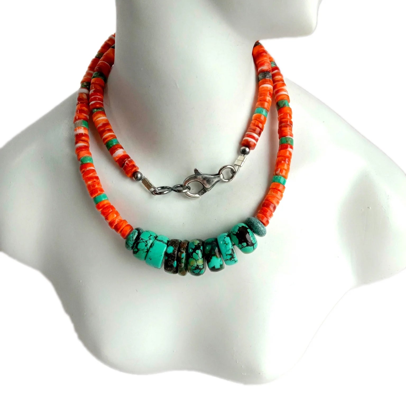 Natural Turquoise and spiny oyster 925 Sterling Silver Necklace  Jewelry Gift Mom Birthday Gift Her