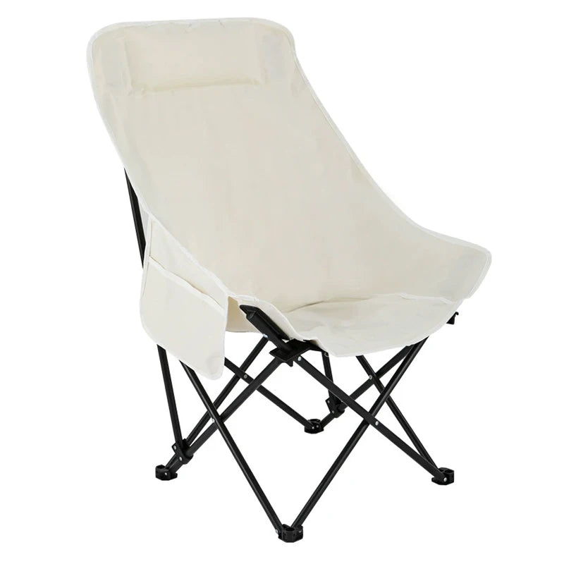 High Backrest Moon Foldable Camping Chair Portable Outdoor Recliner for Beach Fishing Picnic Travel Lightweight Durable Chair
