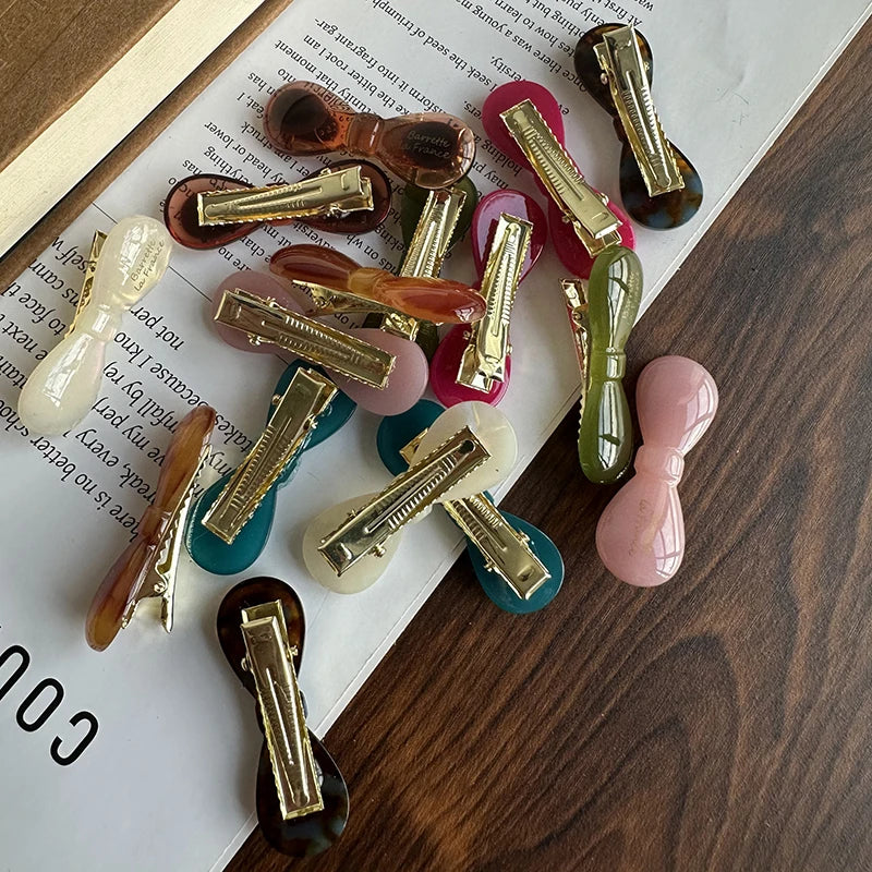 2024 Advanced Acetic Acid Bow Hair Clip for Women New Forehead Bangs Without Trace Duck Beak Love Clip Headwear