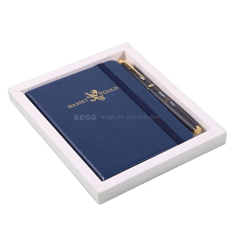 Best Quality  Christmas Luxury Dark Blue A6 A5 Note Books Customizable Logo Pu Notebook Gift Set With Pen