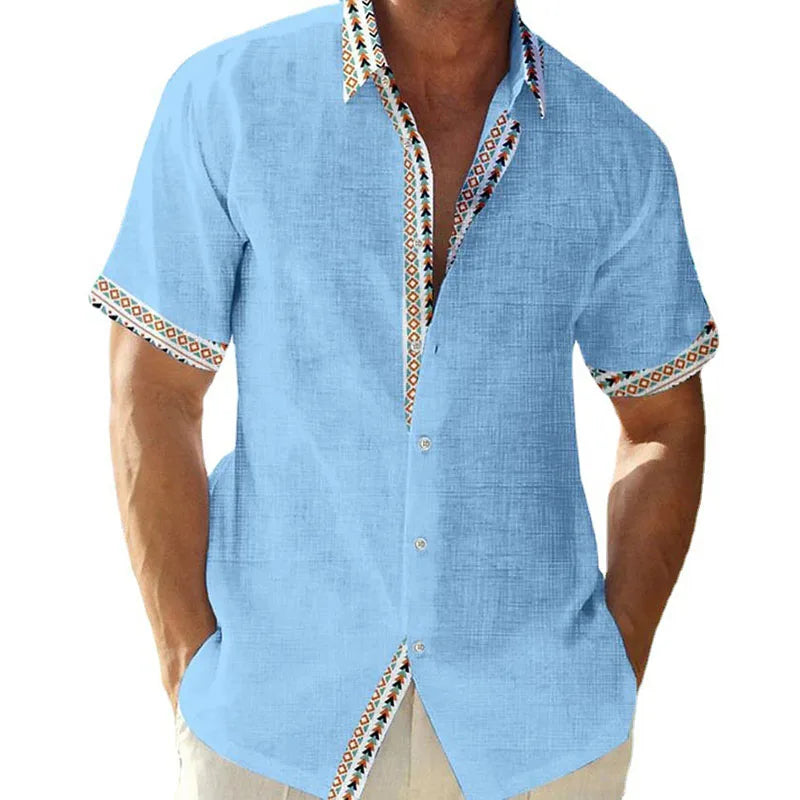 RNSHANGER Summer Fashion Mens Breathable Hawaiian Shirt New Men's Casual Patchwork Printed Beach Short Sleeve Shirt With Pocket