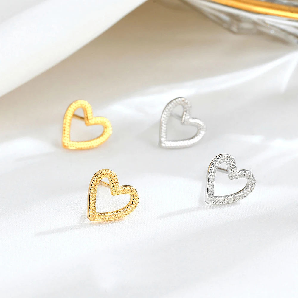 Simple 925 sterling silver hollow out heart shape hypoallergenic personality love heart stud earrings for women girls
