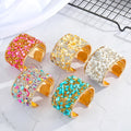 Bohemian Exaggerated Big Wide Gravel Crystal Stone Shiny Rainbow Diamond Inlaid Open Bangle