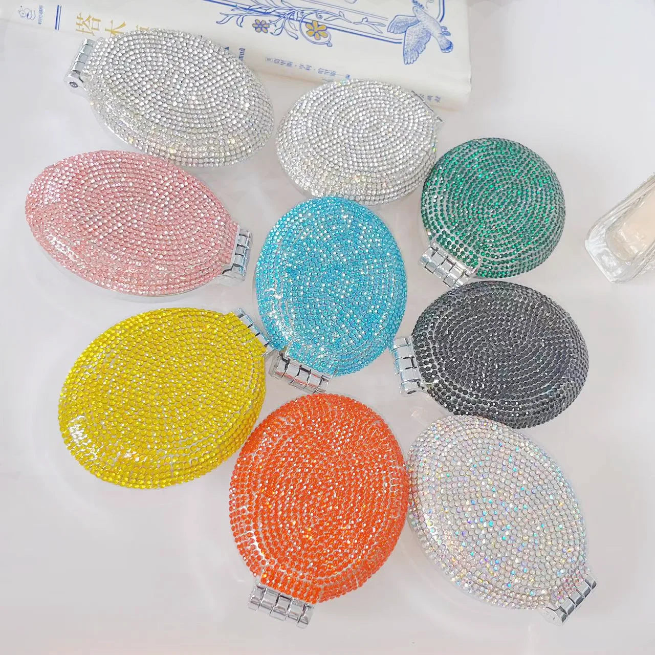 Luxury Rhinestone Mini Folding Hair Brush With Mirror Small Make Brush Set Hand Held Portable Compact Pocket Mirror Gift Present