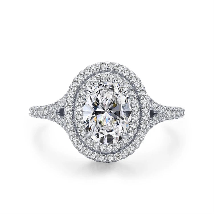 Luxury Unique Round Oval Design Three Layers Stone Ring for Girls Shiny Women 925 Sterling Silver Diamond Ring