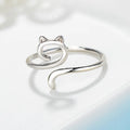 Lovely Cute 925 Sterling Silver Open Adjustable Cat Ring Animal Fine Jewelry