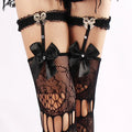 Lace up Thigh High Stockings for Women Hosiery Hollow Lace Black Female Fishnet Stockings