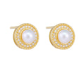 Classic Vintage Fashion Jewelry Stud Earring Pure S925 Silver Gold Plated Freshwater Pearl Earrings