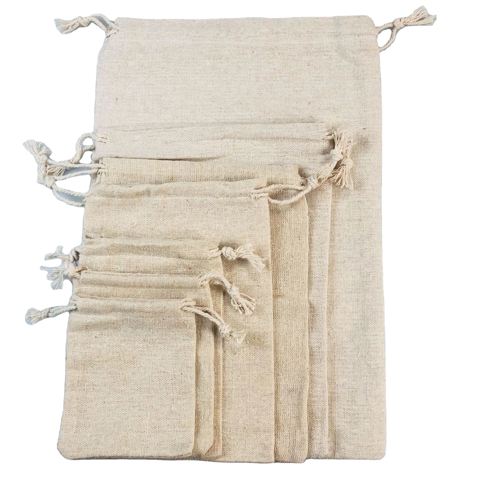 Custom logo Wholesale Eco Candle Storage Christmas Gifts Storage Mini Small Organic Linen Cotton Draw String Bag