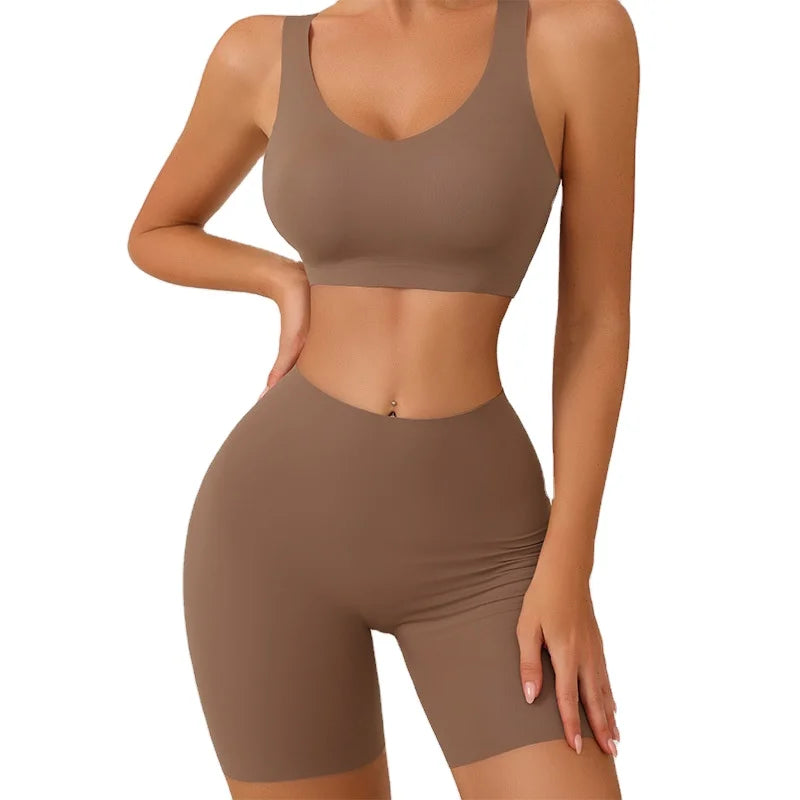 High Waist Sport Bra Set Seamless Disposable Breathable Lingerie One-Piece Fixed Shoulder Strap Casual Pantie Cup Sexy Vendor