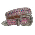 Simon's Designer PU and Plastic Belt for Men Sparkle Western Cowboy Style with Crocodile Diamond Golden Rhinestone Studs