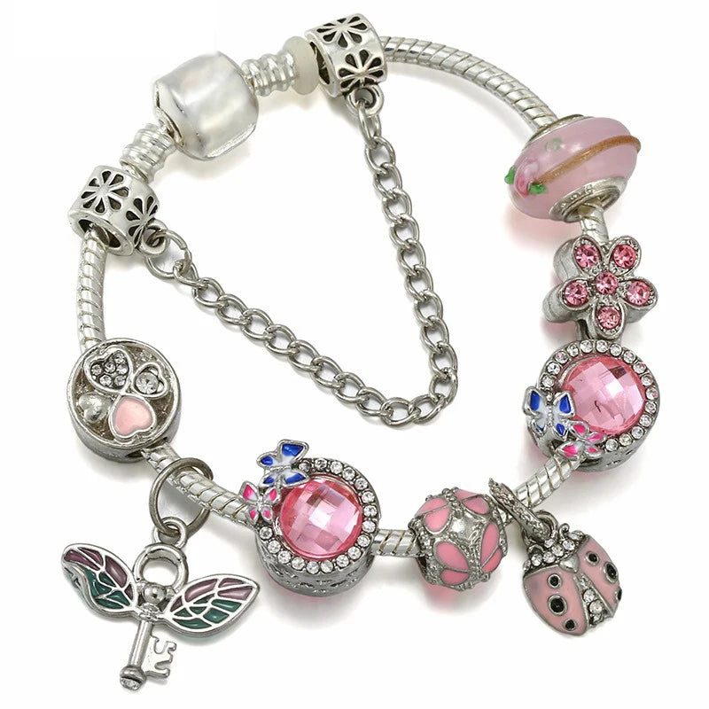 Lovely Ladybug & Wing Pendant Designer Charm Bracelets Famous Brands European Lady Bracelet DIY butterfly Lucky Grass for Bangle