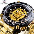 Forsining Top New Luxury Skull Design Black Golden Wristwatches Luminous Design Men's Automatic Sport Watches Skeleton Clock