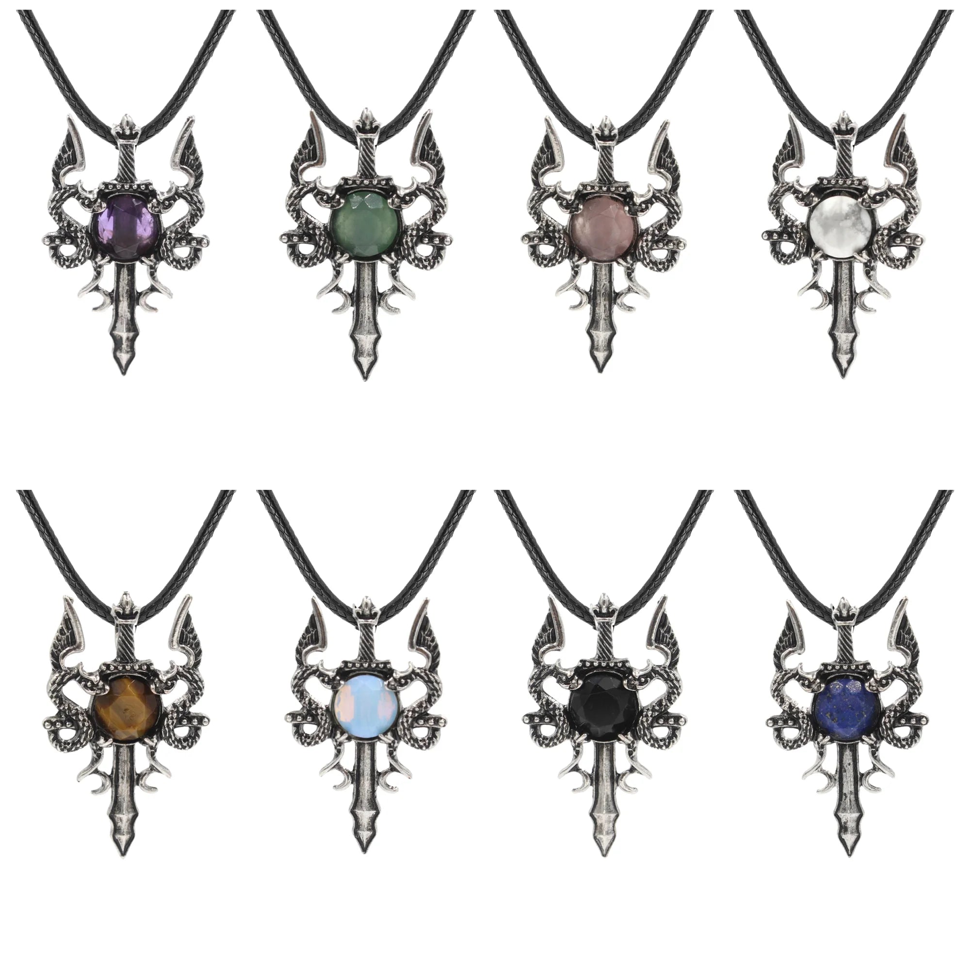 Fashion Jewelry Necklace Natural Stone Crystal Labradorite Double-winged Dragon Sword Pendant Necklace Accessories Women