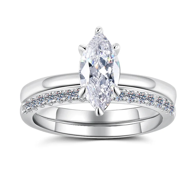 Europe US Cross-Border Moissanite Ring Horse Eye Shape Stacked Row Design Luxury Gold Tone High End Women's Ring Spot Wholesale