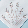 Rose Gold Pearls Bridal Hair Pin Set Handmade Wedding Rhinestone Hair Stick Women Bride Hair Jewelry