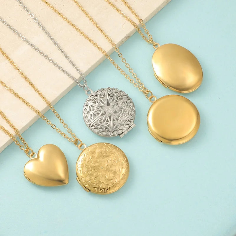 Aimgal Wholesale DIY Pendant Necklace Laser Engraving Mirror & Openable Photo Frame PVD 18K Gold-Plated 316L Stainless Steel