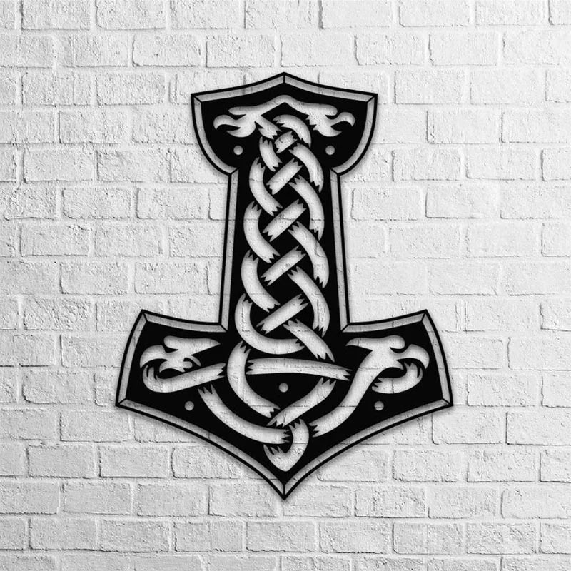 Thor's Hammer Metal Wall Stickers WJD07 Art Mural Metal Wall Decor Viking Wall Art