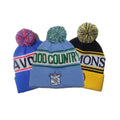 Warm Knitted Stripped Sports Team Pom Pom Footy Bobble  Custom Knit Winter Beanie Hat With Ball