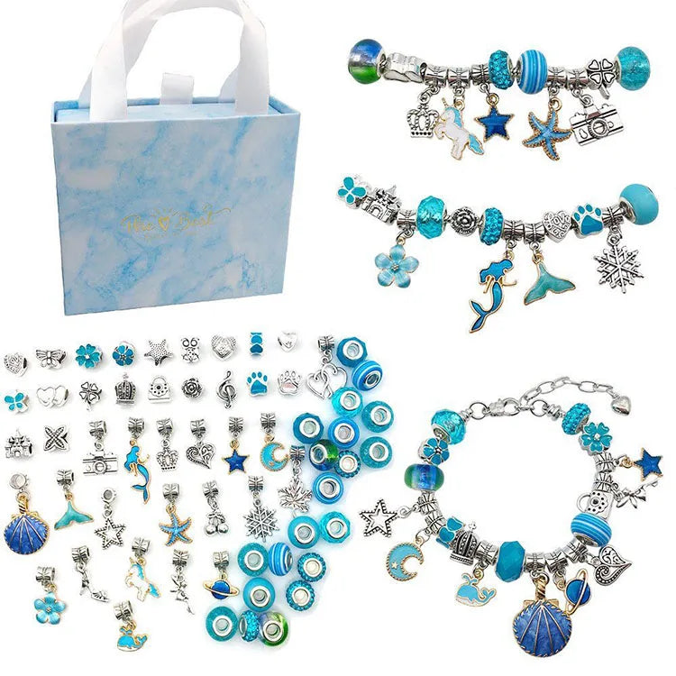 Blue Gift Box Set Fashion Jewelry Beaded Charm for Bracelet Jewelry DIY Craft Supplies