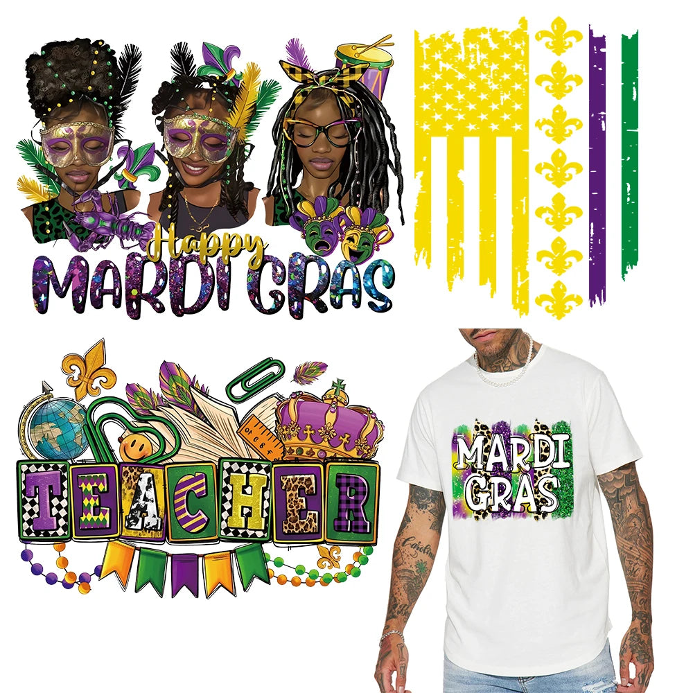 Custom Heat Transfer Plastisol Heat Press Transfer Vinyl Custom Mardi Gras Designs Screen Print Heat Transfers for T Shirts