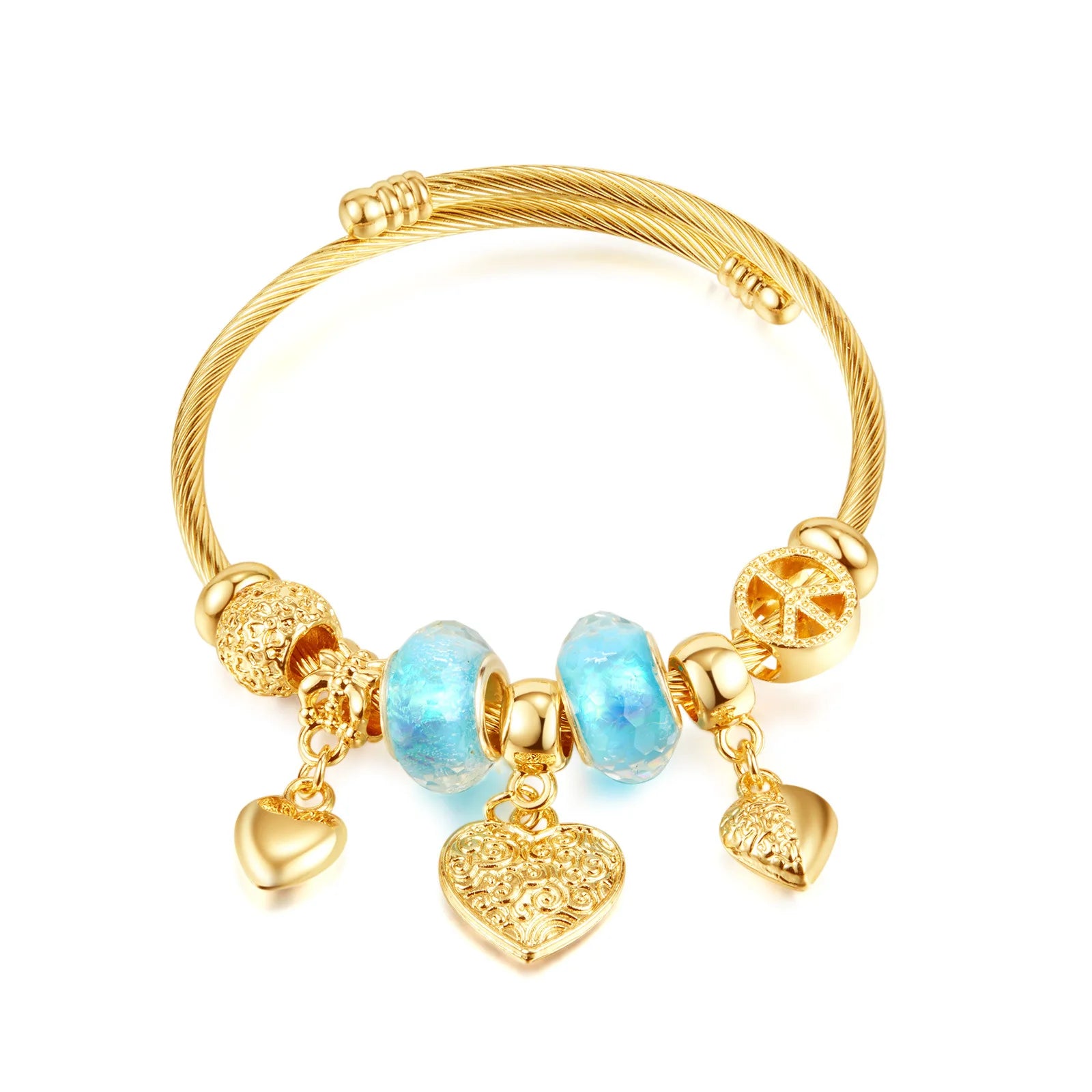 Real Gold Plated Fashion Jewelry Hot Selling Big Holes Crystal Beads Bracelet DIY Charms Stainless Steel Bracelet for Women
