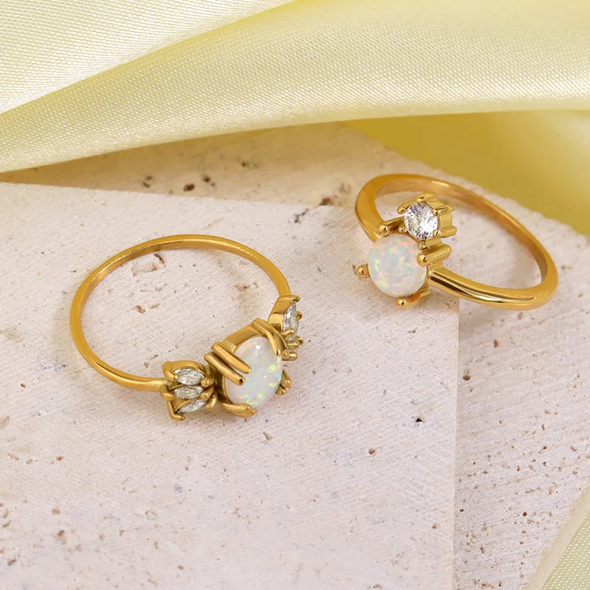 Simplicity Vintage Inlay Moonlight Stone Natural Titanium Steel Ring INS Style Personalized Design Ring Jewelry