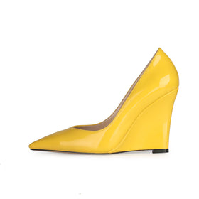 Ladies Shiny Patent PU Multi Color High Heels Slip-On Pointed Wedge Heels for Summer and Autumn