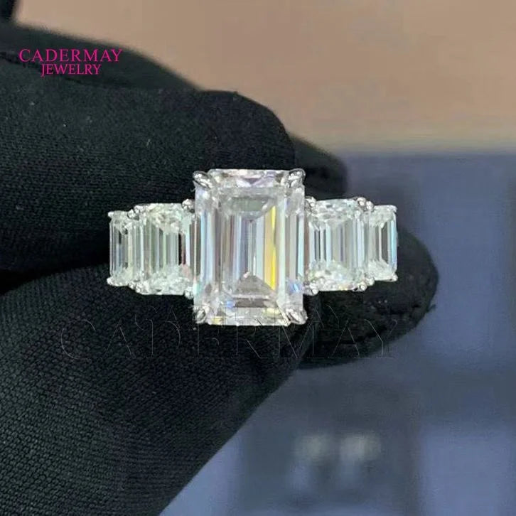 Cadermay D VVS 3CT Moissanite Diamond Eternity Ring Band S925  Emerald Cut Gemstone Engagement Wedding Ring