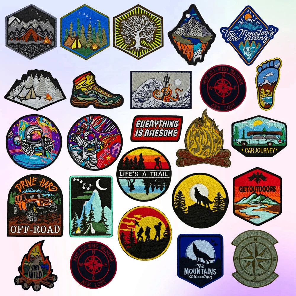 Factory Directly Sale Outdoors Scenery Embroidered Patches Wholesale River Camping Applique Custom Travel Embroidery Patch