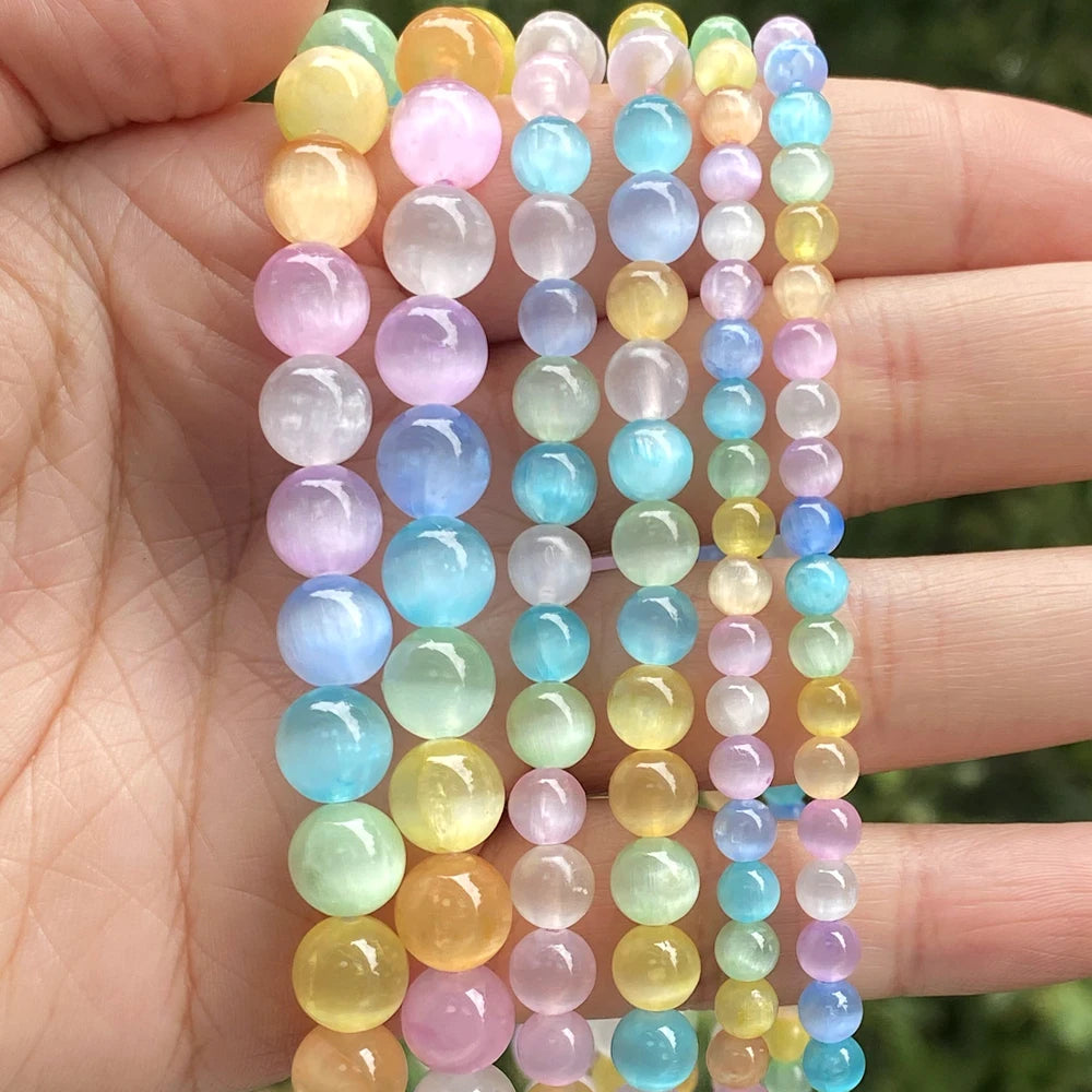 Factory Price Natural Zircon Colorful Cat Eye Beads Loose Spacer Beads for Jewelry Making DIY Bracelet Handmade