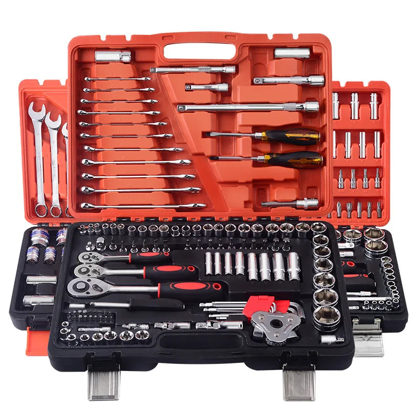 Auto Repair Set 121 Pieces Socket Wrench Combination Tools Ratchet Wrench Metal Toolbox