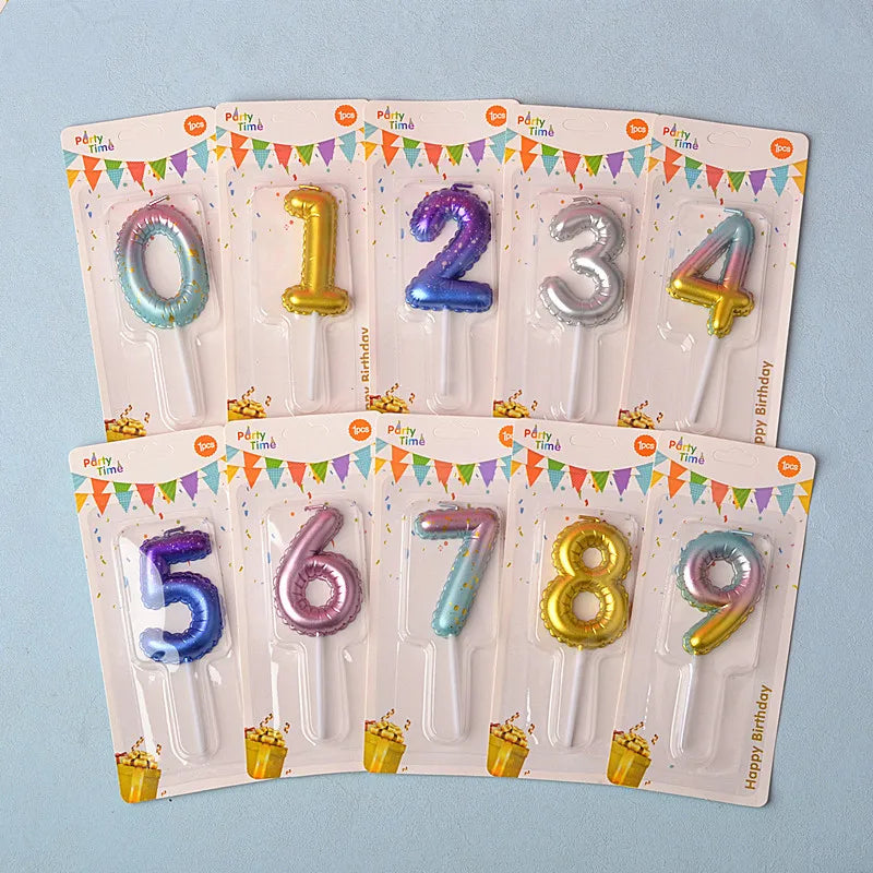 Handmade Golden Digital Cake Birthday Candles Balloon Shaped with Gradient Color Golden Dot Smokeless Feature