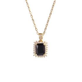 AA01521 Brass Gold Plated Geometric Zircon Necklace Colorful Square Crystal Pendant Necklace