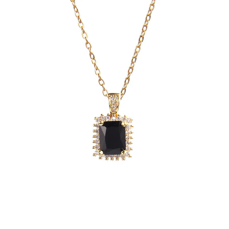 AA01521 Brass Gold Plated Geometric Zircon Necklace Colorful Square Crystal Pendant Necklace
