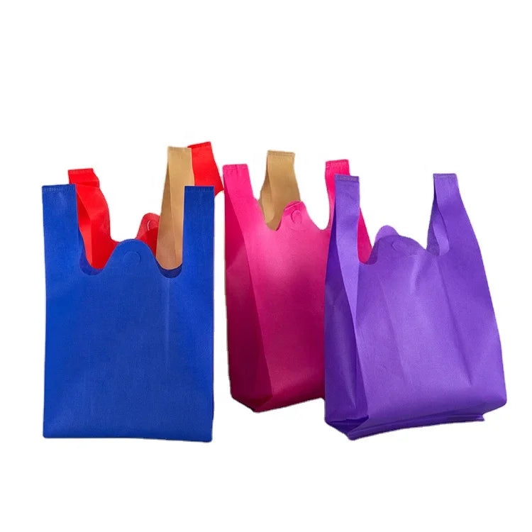 Custom Logo Non Woven Vest Bag Eco Friendly Supermarket Shopping Bag Reusable T-shirt Tote Bag for Grocery and Fruit Packaging