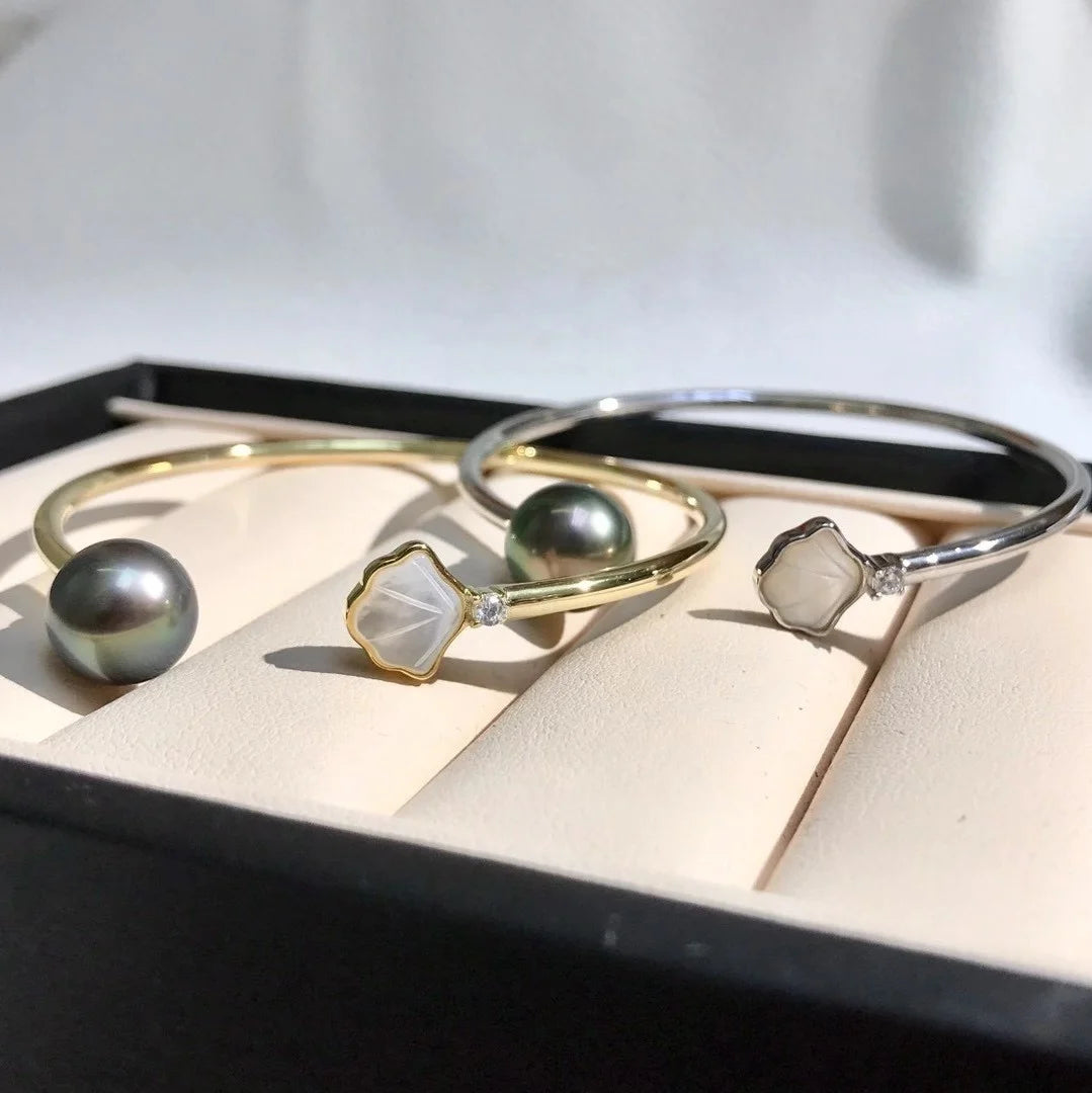 B158 10-12mm 925 Sterling Silver Gold Plated Wholesale Freshwater Pearl Charm Bracelet Mounting Fancy Jewelry for Women