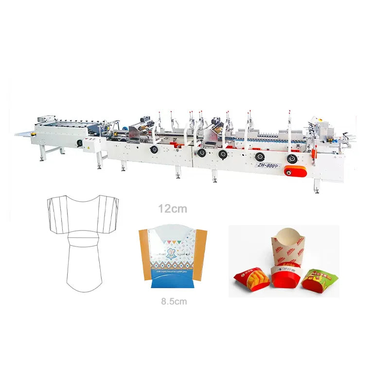 Automatic French Fries Box Gluing Folding Machine Paperboard Potato Chips Carton Folder Gluer 380V 1 Year Warranty