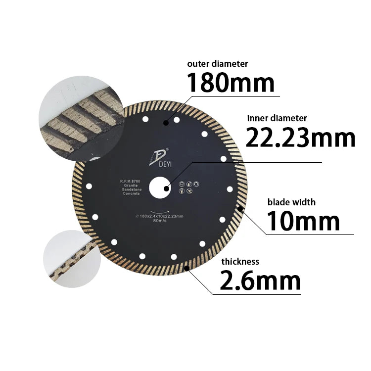 DEYI Hot Sale 7inch 180mm rainbow Granite Cutting Diamond Saw Blade for Cutting Granite Concrete Sandstone