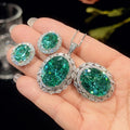 Luxury Women's Elegant Simple Oval Zircon Pendant Ring Earring Set Bridal Bride Engagement Jewelry Party