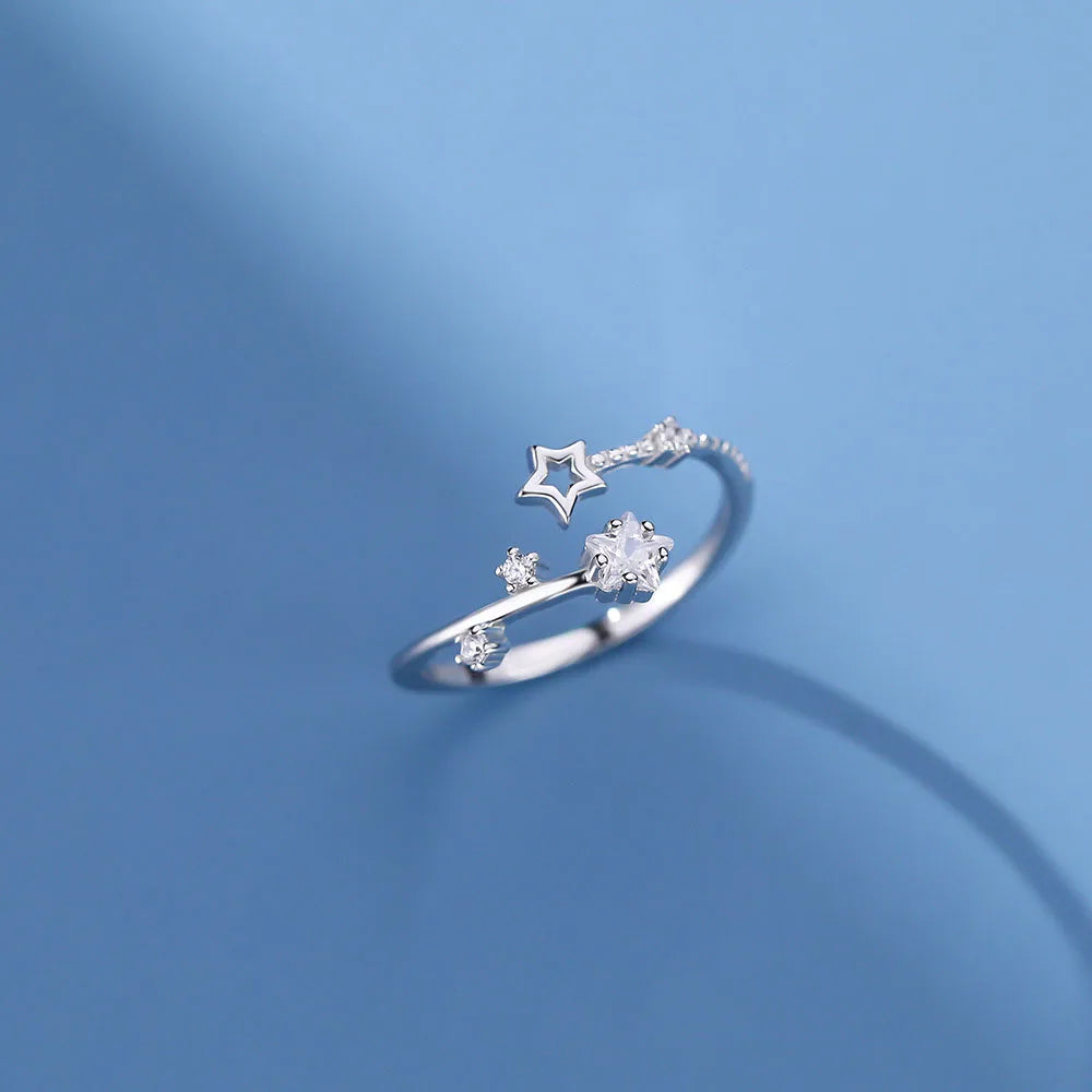 Newest Style Zirconia S925 Sterling Silver Five Star Open Rings for Women Jewelry Accessories YB-XY-050