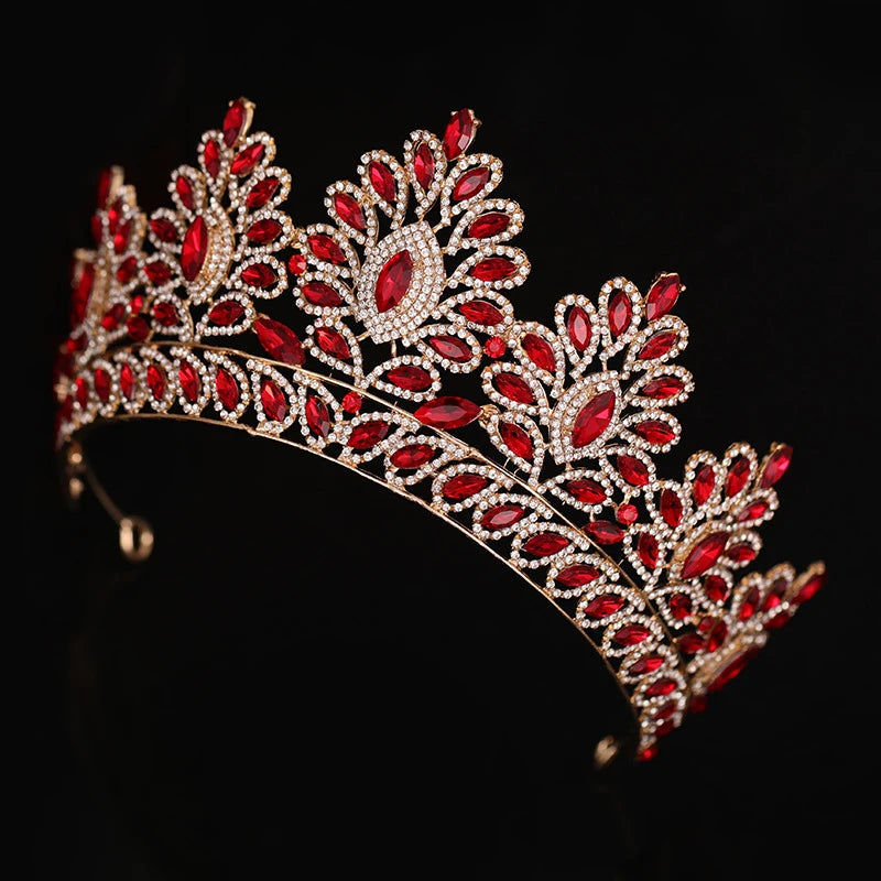 Western Large Full Colorful Oval Rhinestones Alloy Bridal Wedding Crown Headpiece Bling White Golden Diademas Hair Accessories