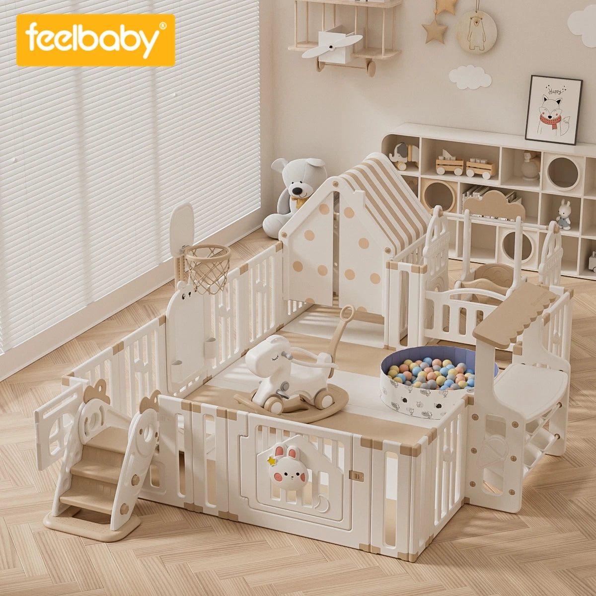 Feelbaby Modern Children's Folding Plastic Playpen for Bedroom & School Use Multiple Gameplays