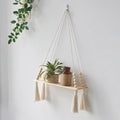 Macrame Hanging Shelf Wood Hanging Swing Rope Floating Shelves Boho Wall Decor Plant Display Stand