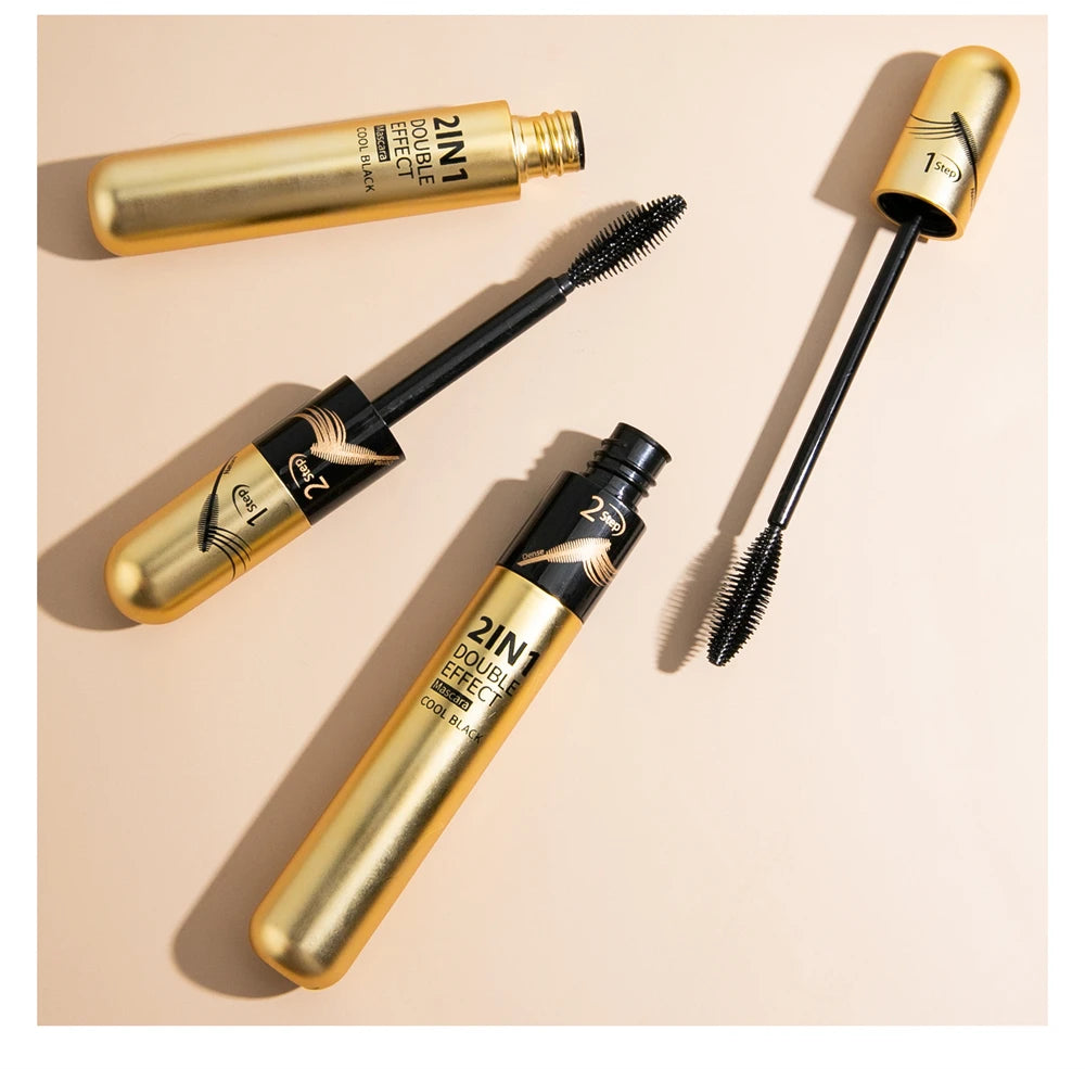 Professional Cosmetics Private Label Mascara Water Base  2 in 1 Natural Eyelash Mascara Thick Curling 4D Double Head Mascara
