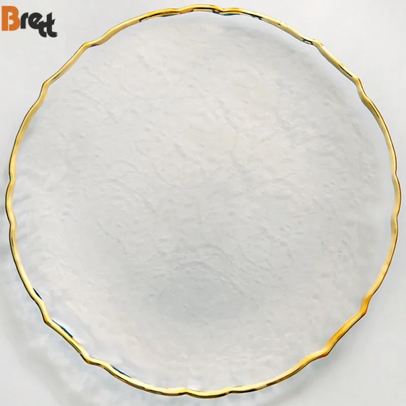 Guangzhou Shenzhen Hotel Supplies Eco-Friendly Tableware Silver Gold Rim for Charger Plate with Under Plate Serving Tray