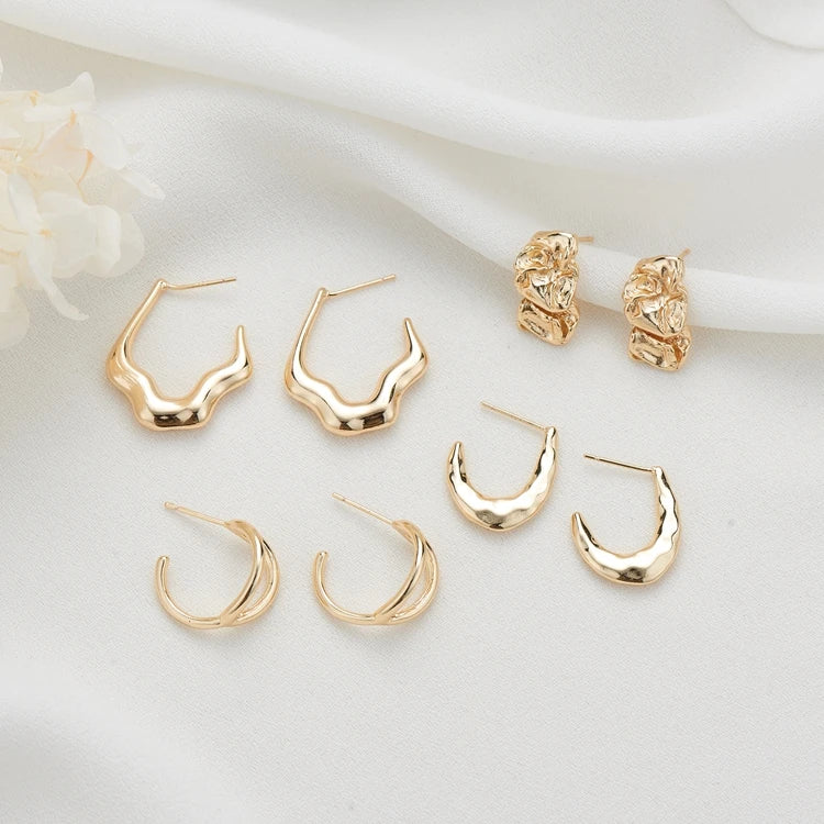 14K Gold Plated Irregular Shaped Studs Earring Fashion S925 Silver Needle Anti Allergy Hook Shaped Women's Jewelry Earrings